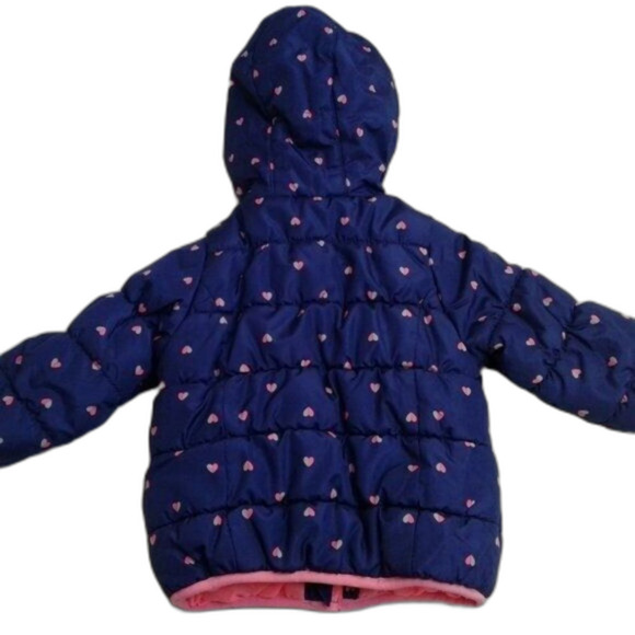 Carter's Puffer Coat Blue with Pink Fleece Lining Hearts Pockets Size 18 Month - Picture 8 of 11
